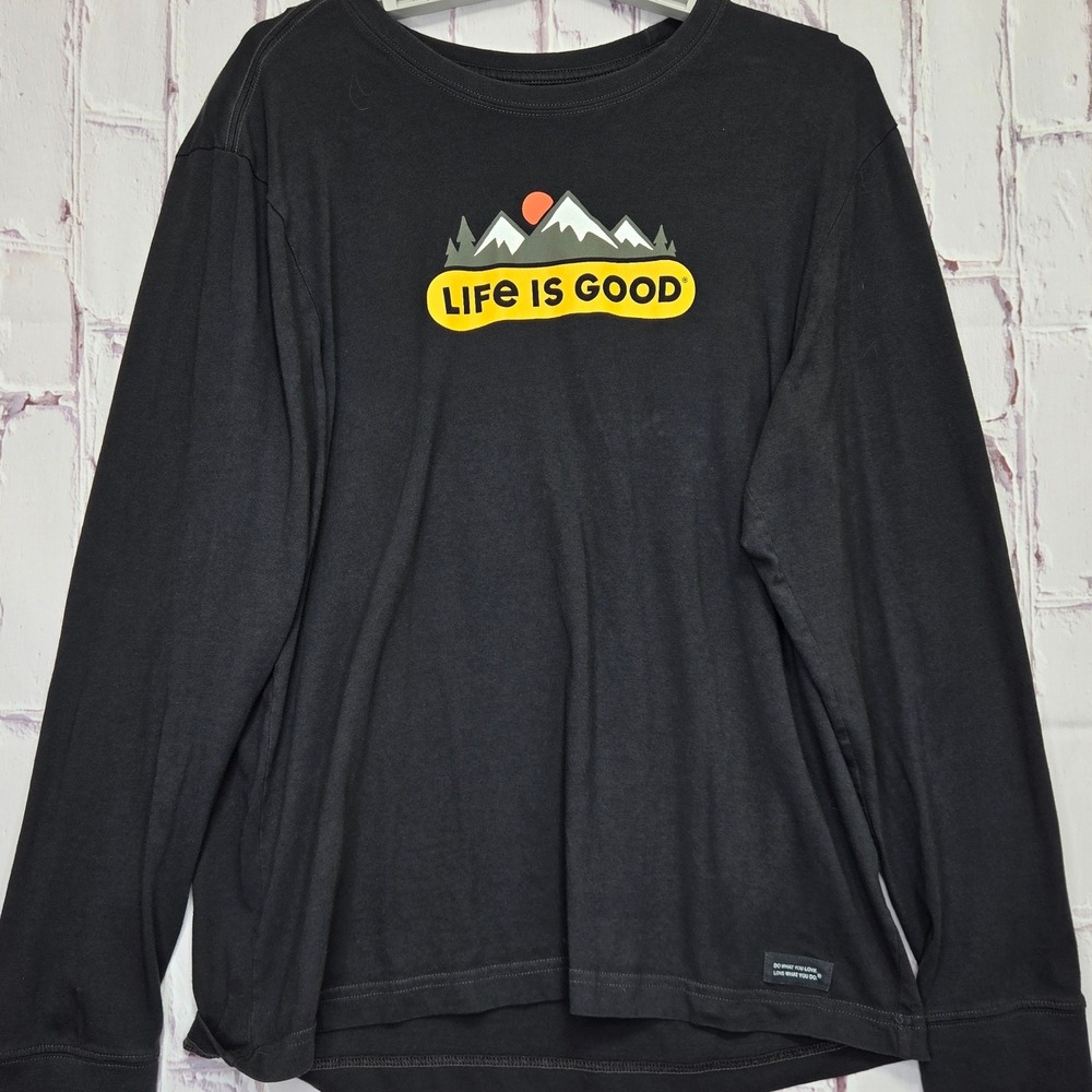 Life is Good Crusher Shirt Mountain Graphic Long Sleeve Hicking Casual Men M